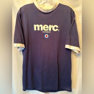 Mens Merc London Beach Cotton T-Shirt Navy Blue Ringer T Size 2XL